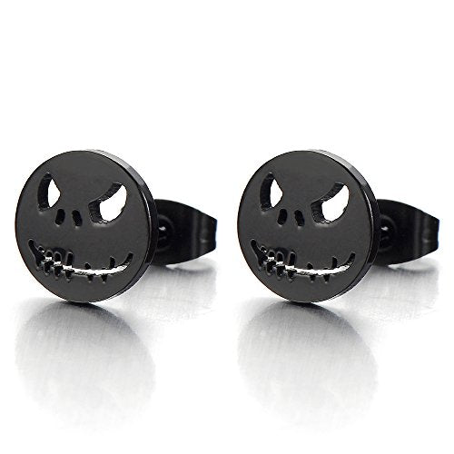 2pcs Mens Womens Steel Little Monster Stud Earrings, Screw Back, Rock Punk Hipster - coolsteelandbeyond