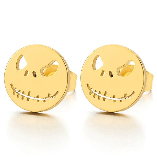 2pcs Mens Womens Steel Little Monster Stud Earrings, Screw Back, Rock Punk Hipster - coolsteelandbeyond