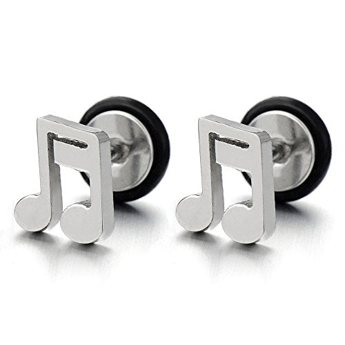 2pcs Music Sign Stud Earrings in Steel for Men Women, Screw Back - coolsteelandbeyond