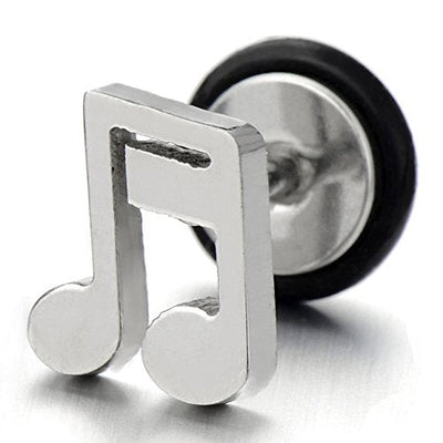 2pcs Music Sign Stud Earrings in Steel for Men Women, Screw Back - coolsteelandbeyond