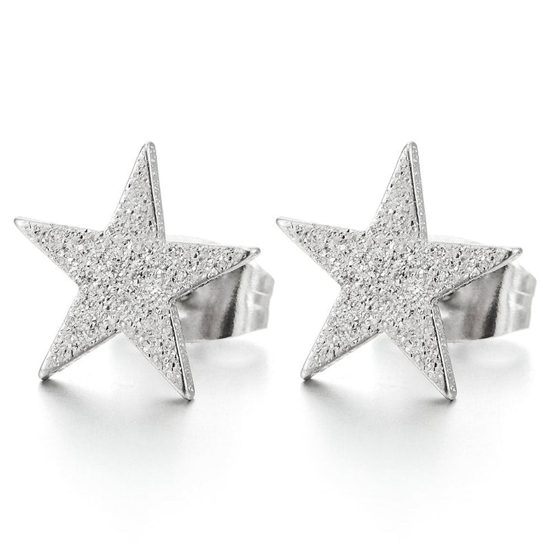 2pcs Satin Star Pentagram Stud Earrings for Men Women, Stainless Steel - COOLSTEELANDBEYOND Jewelry