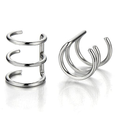 2pcs Silver Color Stainless Steel Ear Cuff Ear Clip Non-Piercing Clip On Earrings for Men and Women - coolsteelandbeyond