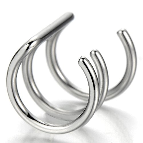 2pcs Silver Color Stainless Steel Ear Cuff Ear Clip Non-Piercing Clip On Earrings for Men and Women - coolsteelandbeyond