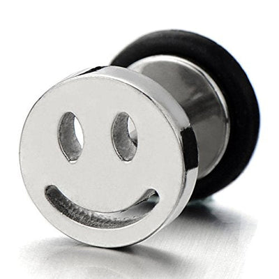 2pcs Smiling Face Stud Earrings in Steel for Men Women, Screw Back - coolsteelandbeyond