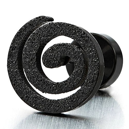 2pcs Stainless Steel Black Geometric Spiral Stud Earrings for Mens Women, Screw Back, Punk Hipster - COOLSTEELANDBEYOND Jewelry
