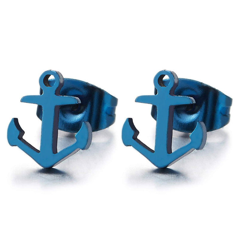 2pcs Stainless Steel Blue Anchor Stud Earrings for Men and Women, Exquisite - COOLSTEELANDBEYOND Jewelry