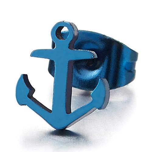 2pcs Stainless Steel Blue Anchor Stud Earrings for Men and Women, Exquisite - COOLSTEELANDBEYOND Jewelry