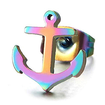 2pcs Stainless Steel Rainbow Marine Anchor Stud Earrings for Men and Women - coolsteelandbeyond