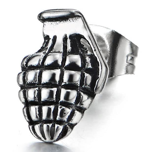 2pcs Stainless Steel Vintage Grenade Stud Earrings for Men Punk Rock Biker - COOLSTEELANDBEYOND Jewelry