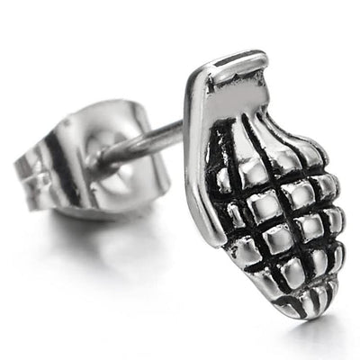 2pcs Stainless Steel Vintage Grenade Stud Earrings for Men Punk Rock Biker - COOLSTEELANDBEYOND Jewelry