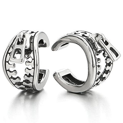 2pcs Stainless Steel Zipper Ear Cuff Ear Clip Non-Piercing Clip On Earrings for Men and Women - coolsteelandbeyond