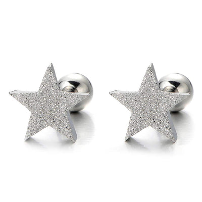 2pcs Star Stud Earrings for Men Women, Stainless Steel Screw Back, Satin Finished - COOLSTEELANDBEYOND Jewelry