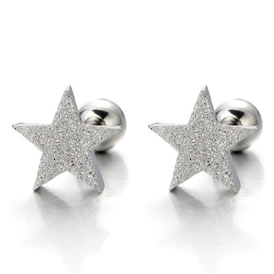 2pcs Star Stud Earrings for Men Women, Stainless Steel Screw Back, Satin Finished - COOLSTEELANDBEYOND Jewelry