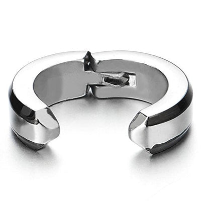 2pcs Steel Silver Black Huggie Hinged Hoop Earrings Non-Piercing Clip On Earrings for Men Women - COOLSTEELANDBEYOND Jewelry