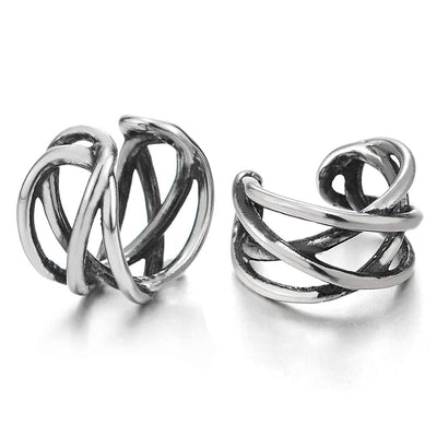 2pcs Vintage Steel Braided Knot Ear Cuff Ear Clip Non-Piercing Clip On Earrings for Men Women - coolsteelandbeyond