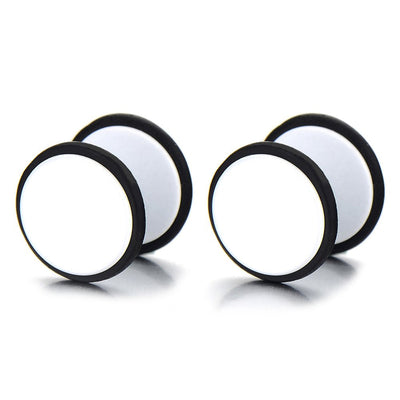 2pcs White Screw Stud Earrings Men Women, Steel Cheater Fake Ear Plugs Gauges Illusion Tunnel - coolsteelandbeyond