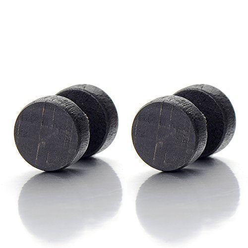 2pcs Wood Screw Stud Earrings for Men Women, Cheater Fake Ear Plugs Gauges - coolsteelandbeyond