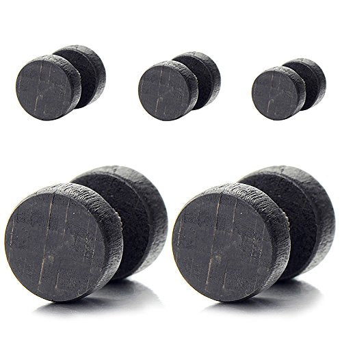 2pcs Wood Screw Stud Earrings for Men Women, Cheater Fake Ear Plugs Gauges - coolsteelandbeyond