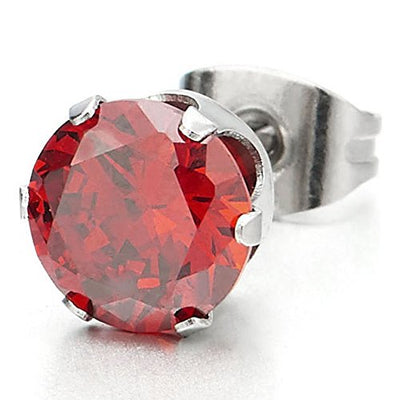 3-7 MM Mens Ladies Red Cubic Zirconia Stud Earrings Stainless Steel,1 Pair - COOLSTEELANDBEYOND Jewelry