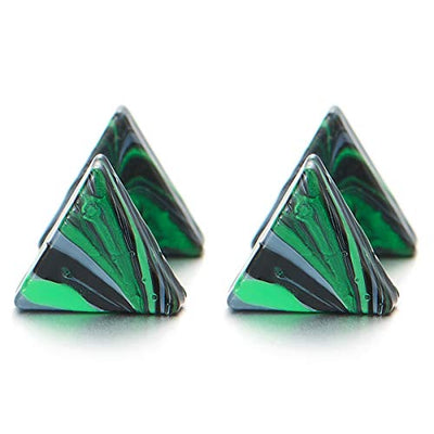5MM Unisex Grey Green Striped Triangle Stud Earrings for Men Women, Steel Cheater Fake Plugs Gauges - coolsteelandbeyond