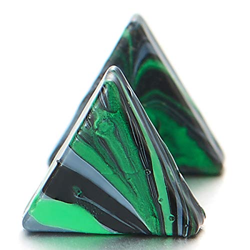 5MM Unisex Grey Green Striped Triangle Stud Earrings for Men Women, Steel Cheater Fake Plugs Gauges - coolsteelandbeyond
