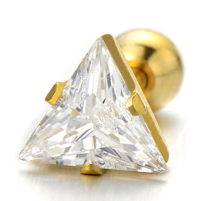 6.8mm Triangle Cz Stud Earrings for Men Women Gold Color, Screw Back Post, 2pcs - coolsteelandbeyond