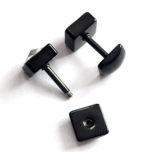 6MM Mens Womens Square Black Stud Earrings Stainless Steel with 5MM Cubic Zirconia, 2pcs - COOLSTEELANDBEYOND Jewelry