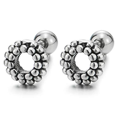 7MM Vintage Dotted Wreath Open Circle Stud Earrings for Men Women, Screw Back, New Style - coolsteelandbeyond