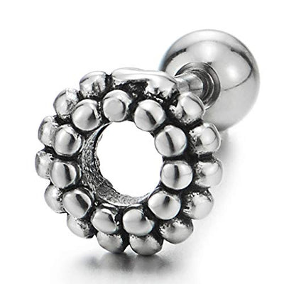 7MM Vintage Dotted Wreath Open Circle Stud Earrings for Men Women, Screw Back, New Style - coolsteelandbeyond
