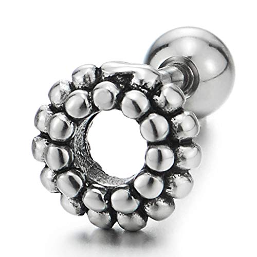 7MM Vintage Dotted Wreath Open Circle Stud Earrings for Men Women, Screw Back, New Style - coolsteelandbeyond