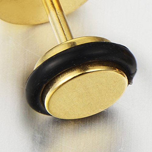 8mm Mens Gold Circle Stud Earrings Steel with Greek Key Pattern and Black Enamel - COOLSTEELANDBEYOND Jewelry