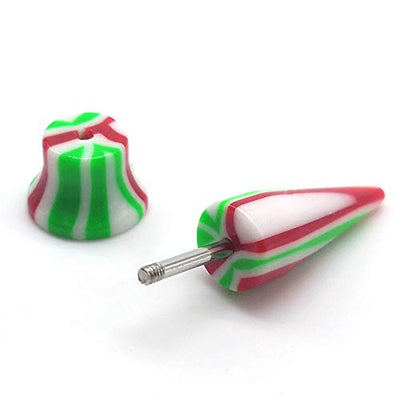 8MM Red Green White Marble Pattern Circle Stud Earrings Men Women, Illusion Tunnel Spiked Screw Back - coolsteelandbeyond