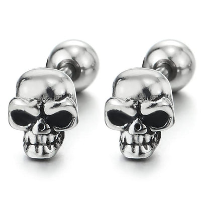 A Pair Mens Women Gothic Small Vintage Skull Stud Earrings in Stainless Steel Punk Biker Polished - COOLSTEELANDBEYOND Jewelry