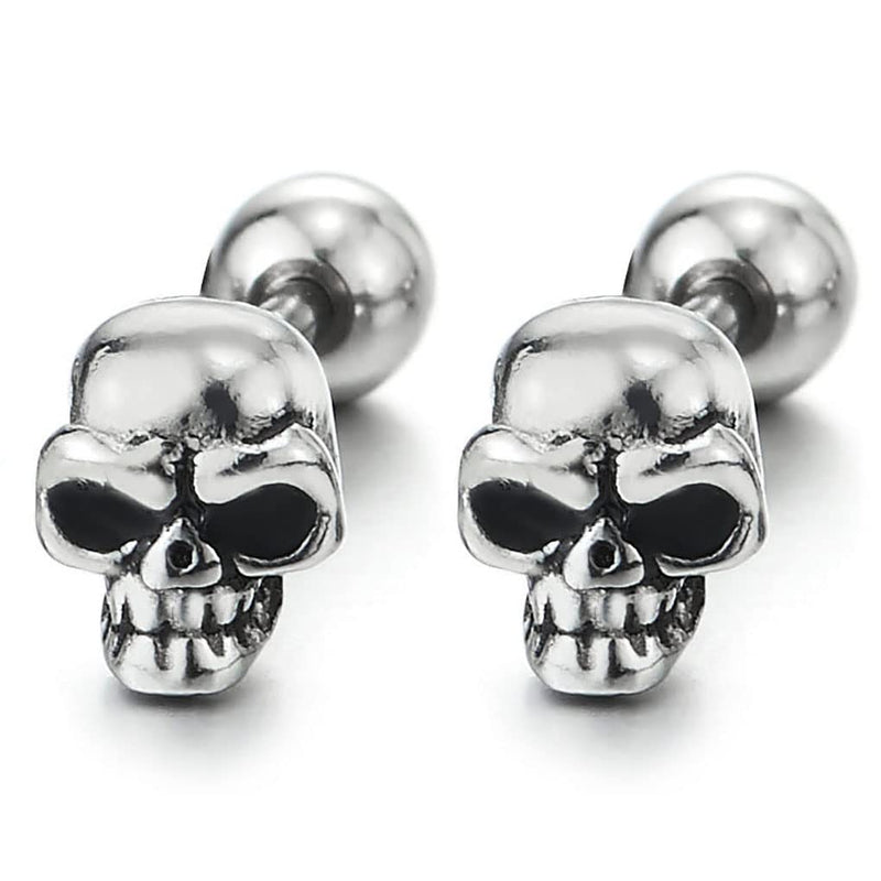 A Pair Mens Women Gothic Small Vintage Skull Stud Earrings in Stainless Steel Punk Biker Polished - COOLSTEELANDBEYOND Jewelry