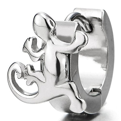 A Pair Stainless Steel Huggie Hinged Hoop Earrings with Lizard for Men and Women - coolsteelandbeyond