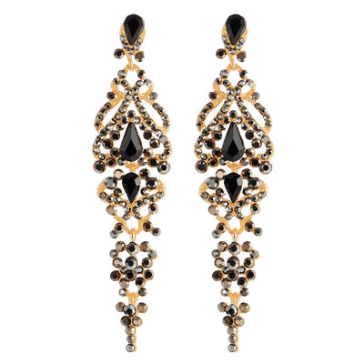 Art Deco Black Crystal Rhinestone Cluster Chandelier Long Dangle Statement Earring, Party Prom - COOLSTEELANDBEYOND Jewelry