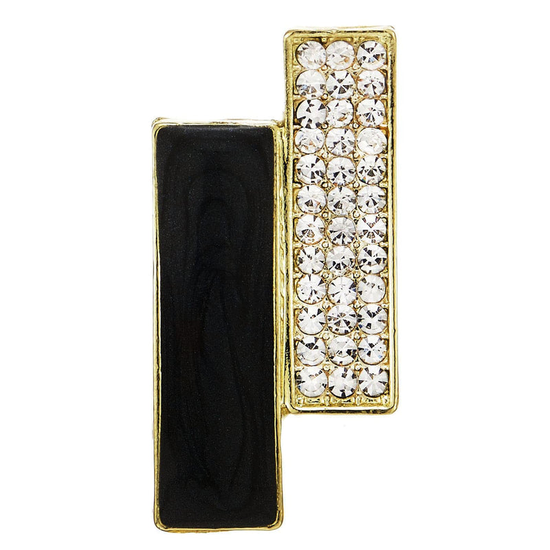 Art Deco Gold Color Rectangle Stripes Statement Stud Earrings with Rhinestones and Black Enamel - COOLSTEELANDBEYOND Jewelry