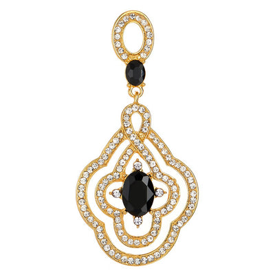 Art Deco Prom Party Dress Rhinestone Black Crystal Flower Dangle Drop Large Gold Statement Earrings - COOLSTEELANDBEYOND Jewelry