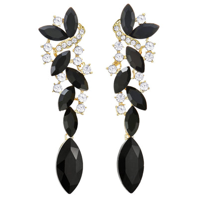 Art Deco Wedding Bridal Party Rhinestone Marquise Cluster Chandelier Long Dangle Statement Earrings - COOLSTEELANDBEYOND Jewelry