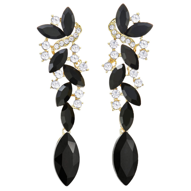 Art Deco Wedding Bridal Party Rhinestone Marquise Cluster Chandelier Long Dangle Statement Earrings - COOLSTEELANDBEYOND Jewelry