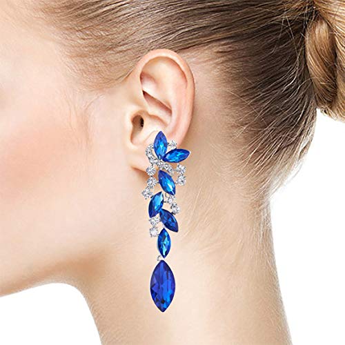 Art Deco Wedding Bridal Party Rhinestone Marquise Cluster Chandelier Long Dangle Statement Earrings - COOLSTEELANDBEYOND Jewelry
