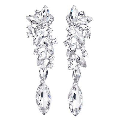 Art Deco Wedding Bridal Party Rhinestone Marquise Cluster Chandelier Long Dangle Statement Earrings - COOLSTEELANDBEYOND Jewelry
