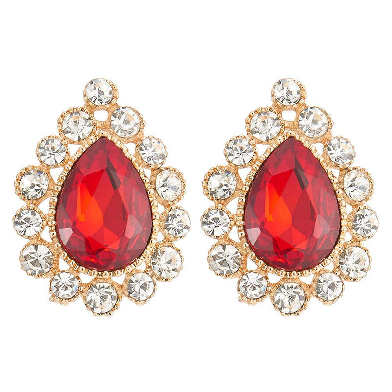 Banquet Red Crystal Rhinestones Cluster Teardrop Large Statement Stud Earrings, Gold Luxurious - COOLSTEELANDBEYOND Jewelry