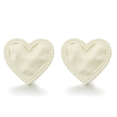 Beautiful White Convex Irregular Twisted Rope Heart Statement Stud Earrings - COOLSTEELANDBEYOND Jewelry