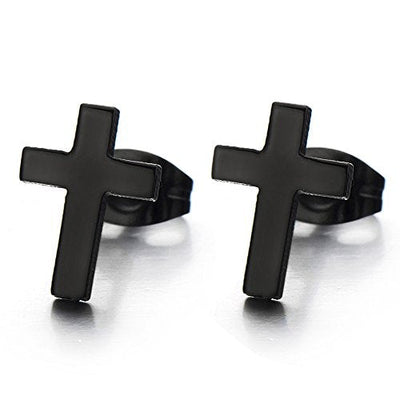 Unisex Men Black Cross Earrings of Stainless Steel, Gothic Biker, 2 Pcs - coolsteelandbeyond