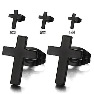 Unisex Men Black Cross Earrings of Stainless Steel, Gothic Biker, 2 Pcs - coolsteelandbeyond