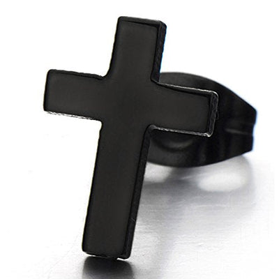 Unisex Men Black Cross Earrings of Stainless Steel, Gothic Biker, 2 Pcs - coolsteelandbeyond