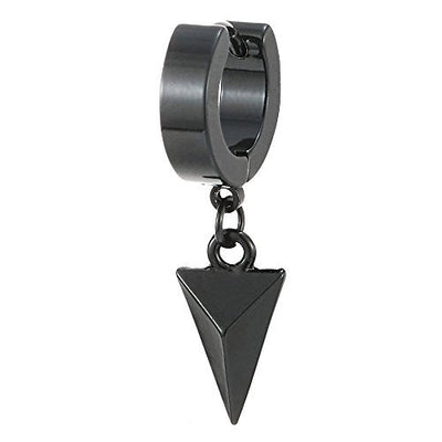 Black Dangling Triangle Pyramid Huggie Hinged Earrings for Men Women, Stainless Steel, 2pcs - coolsteelandbeyond