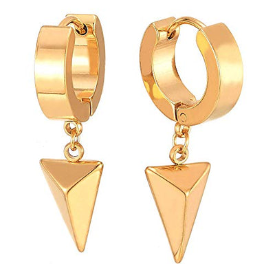 Black Dangling Triangle Pyramid Huggie Hinged Earrings for Men Women, Stainless Steel, 2pcs - coolsteelandbeyond