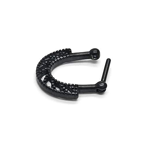Black Dotted Horseshoe U-shape Huggie Hinged Hoop Earrings for Men Women, Stainless Steel, 2pcs - coolsteelandbeyond